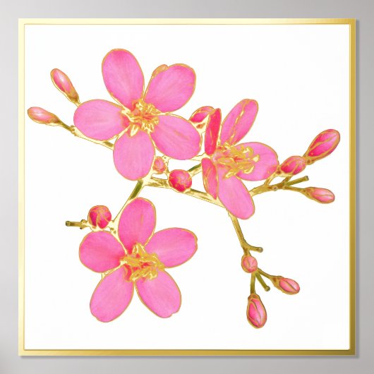 Gold Foil Accent Pink Spring Blossom Print Poster (Voorkant)