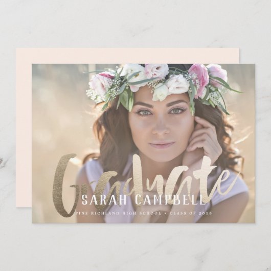 Gold Foil Afstuderen Script Card Kaart (Voorkant / Achterkant)