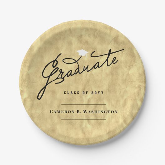Gold Foil Afstuderen Script Stylish Graduparty Papieren Bordje (Voorkant)