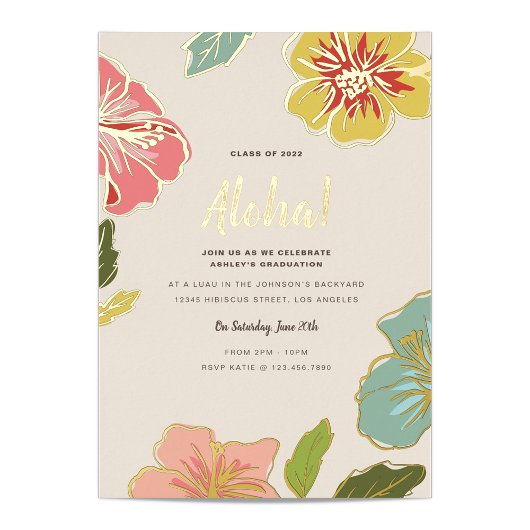 Gold Foil Aloha Hawaiian Graduation Invitations