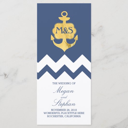 Gold Foil Ancre Marine Programmes de mariage nauti (Devant)