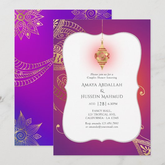Gold Foil Arabian Bollywood Couples Shower Kaart (Voorkant / Achterkant)