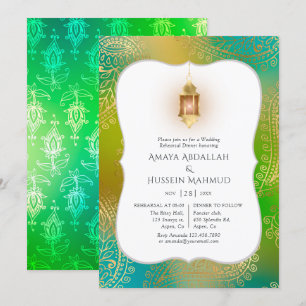 Gold Foil Arabian Bollywood Rehearsal Dinner Kaart