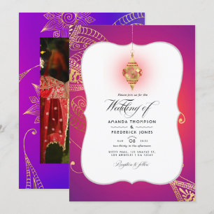 Gold Foil Arabian Bollywood Weduwfoto Invitati Kaart