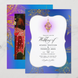 Gold Foil Arabian Bollywood Weduwfoto Invitati Kaart