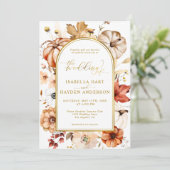 Gold Foil Arch Herfst Bloemen Pompoen Rust Wedding Kaart (Staand voorkant)
