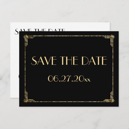 Gold Foil Art Déco Enregistrer la date Cartes post (Devant / Derrière)
