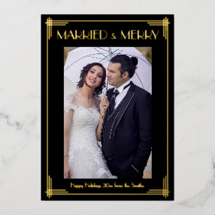 Gold Foil Art Deco - Gehuwd en vrolijk kerstkaartj Folie Uitnodiging