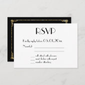 Gold Foil Art Déco Mariage Cartes RSVP Noir (Devant / Derrière)