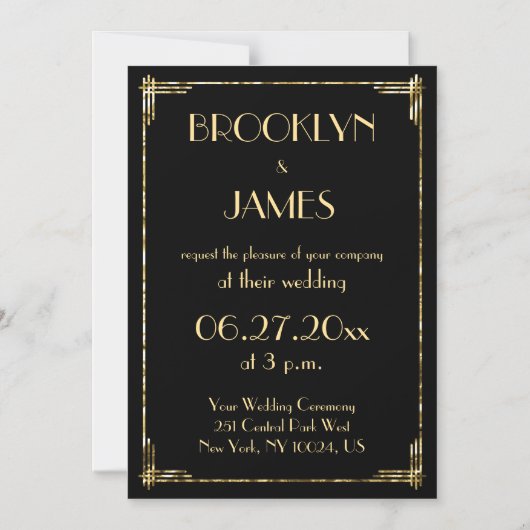 Gold Foil Art Déco Mariage Invitations Magnets (Recto)