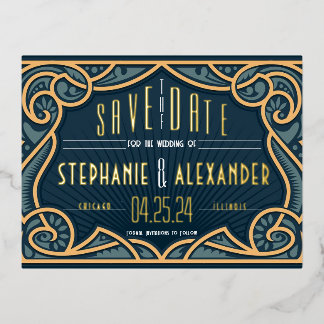 Gold Foil Art Nouveau Enregistrer la carte Date