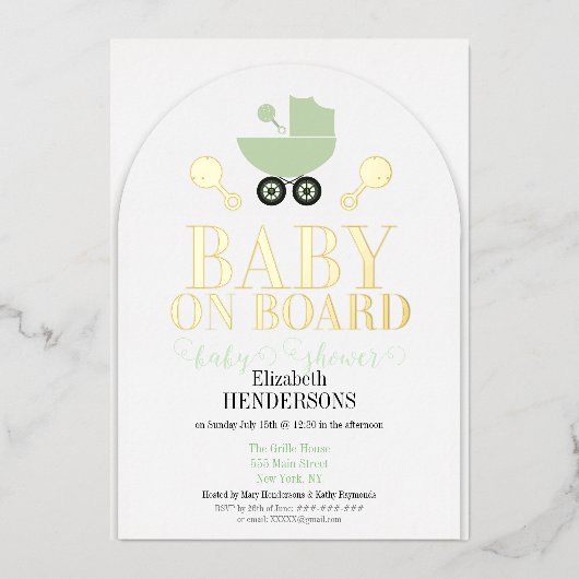 Gold Foil Baby à bord Douche Invitation Invitation (Recto)