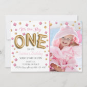 Gold Foil Ballon 1er Anniversaire Photo Invitation (Devant)
