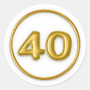 Gold Foil ballonnummer 40 Typografie Birthday Ronde Sticker