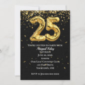 Gold Foil Ballons 25e anniversaire Invitation de f (Devant)