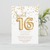 Gold Foil Balloon Sweet 16 Anniversaire Invitation (Debout devant)