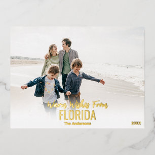 Gold Foil Beach-fotokerstkaart Uw staat Folie Feestdagen Briefkaart