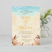 Gold Foil Beachy Boho Bohemian Beach Wedding Folie Uitnodiging (Staand Voorkant)