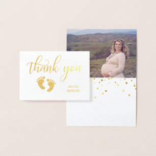 Gold FOIL BEDANKT Baby shower FOTO Folie Kaarten