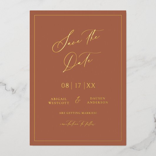 Gold Foil Bewaar de datum Modern Invitation Kaart (Voorkant)