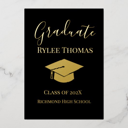 Gold Foil Black Background Afstuderen Notice Folie Feestdagenkaart (Voorkant)