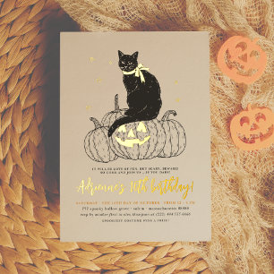 Gold Foil Black Cat Halloween Birthday Party Folie Uitnodiging