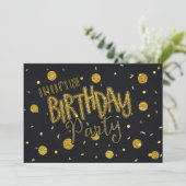 Gold Foil & Black Glam Invitations de fête d'anniv (Debout devant)