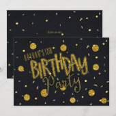Gold Foil & Black Glam Invitations de fête d'anniv (Devant / Derrière)