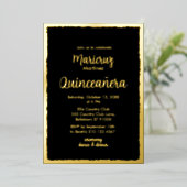 Gold Foil Black Quinceañera Photo Invitation (Debout devant)