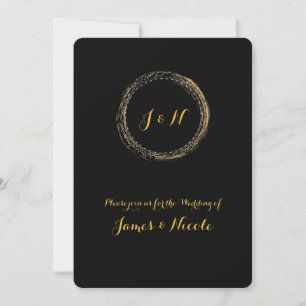 Gold Foil Black Sparkle Glamour Circle Invitaties Kaart