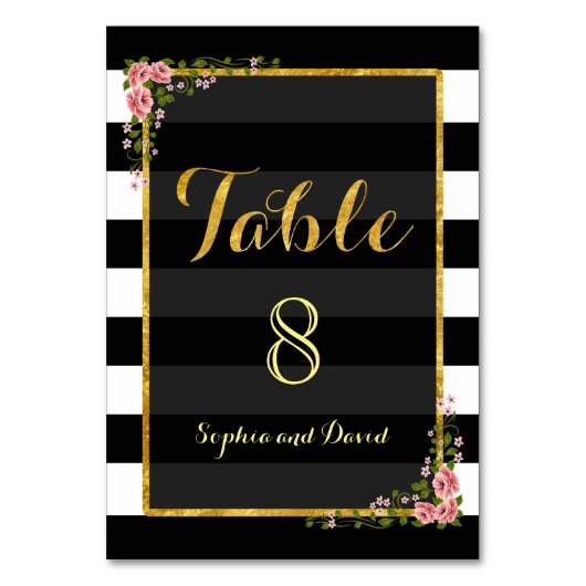 Gold Foil Black Stripes Mariage NUMÉRO DE TABLE (Dos)