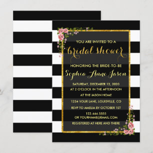 Gold Foil Black Stripes Vrijgezellenfeest Invite Kaart