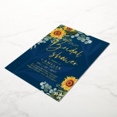 GOLD FOIL Blue Sunflower VRIJGEZELLENFEEST QR Code Folie Uitnodiging (Gedraaid)
