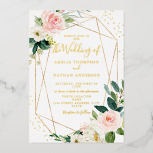 GOLD FOIL Blush Floral Wedding Folie Uitnodiging
