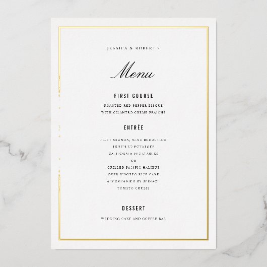 Gold Foil Border Elegant Wedding Menu Card Folie Uitnodiging (Voorkant)
