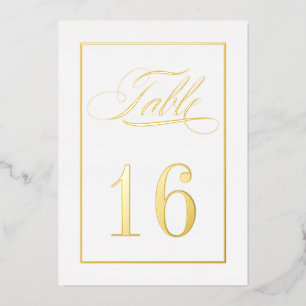 Gold Foil Border Traditional Wedding Table Numbers Folie Uitnodiging