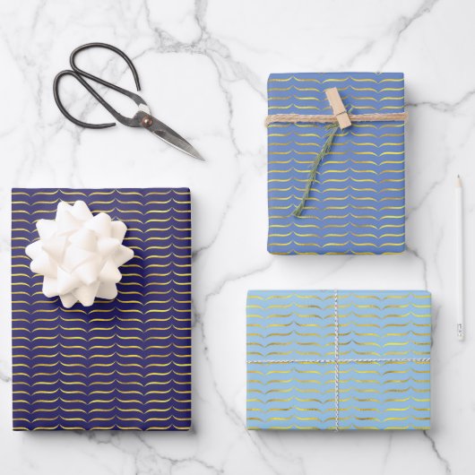 Gold Foil Brackets en blauwe achtergrond Inpakpapier Vel (Voorkant)