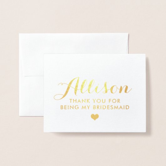Gold Foil bruidsmeisje bedankt | bruidsmeisje Kaar Folie Kaarten (Voorkant met envelop)