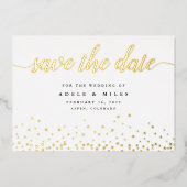 Gold Foil Calligraphy Confetti Save the Date Kaart (Voorkant)
