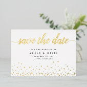 Gold Foil Calligraphy Confetti Save the Date Kaart (Staand Voorkant)