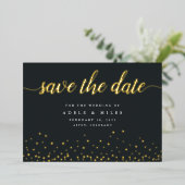 Gold Foil Calligraphy Confetti Save the Date Kaart (Staand Voorkant)
