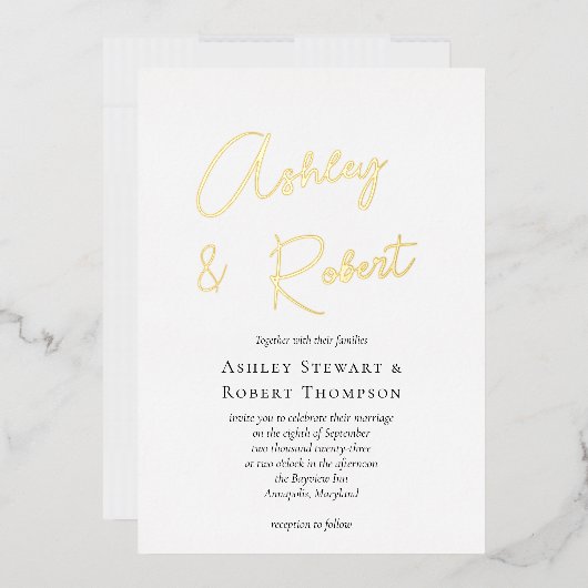 Gold Foil Calligraphy Script Modern Wedding Folie Uitnodiging (Envelop)