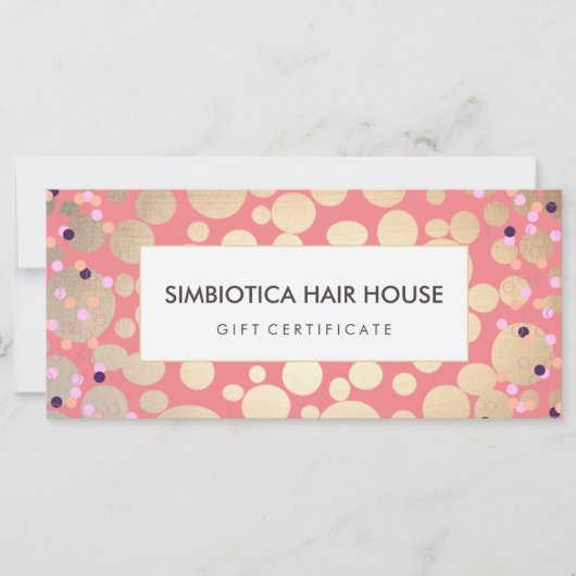 Gold Foil Circles Confetti Cadeaubon Roze (Voorkant)