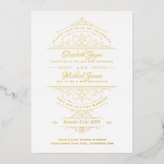 GOLD FOIL Classic White Weddenschap Folie Uitnodiging (Voorkant)