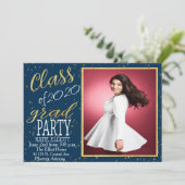 Gold Foil Confetti Afstuderen Invitation Kaart (Staand voorkant)