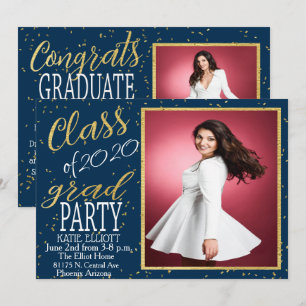 Gold Foil Confetti Afstuderen Invitation Kaart