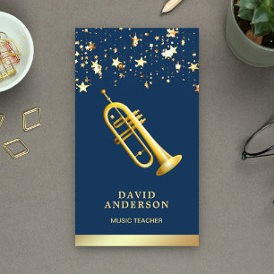 Gold Foil Confetti Elegant Trumpet Music Teacher Visitekaartje