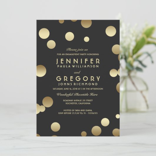 Gold Foil Confetti Engagement Party Kaart (Staand voorkant)