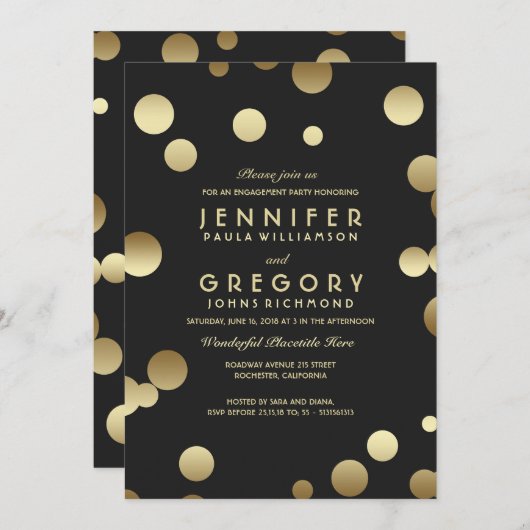 Gold Foil Confetti Engagement Party Kaart (Voorkant / Achterkant)