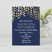 Gold Foil Confetti Navy Blue Wedding Invitation Kaart (Staand voorkant)